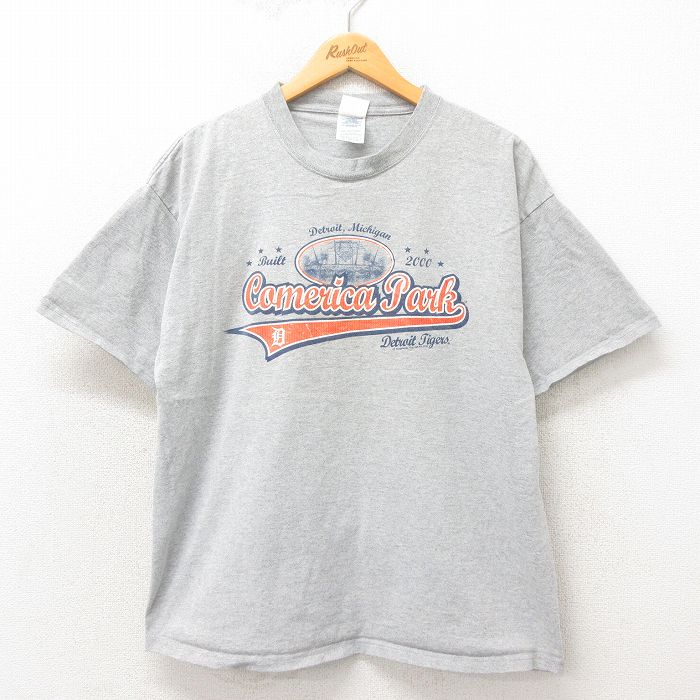 XL★古着 半袖 ビンテージ Tシャツ メンズ 00年代 00s MLB デトロイトタイガース コメリカパーク クルーネック グレー 霜降り メジャーリーグ ベースボール 野球 25may13 中古