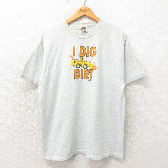 XL★古着 フルーツオブザルーム 半袖 ビンテージ Tシャツ メンズ 00年代 00s ブルドーザー クルーネック グレー 霜降り 25may13 中古