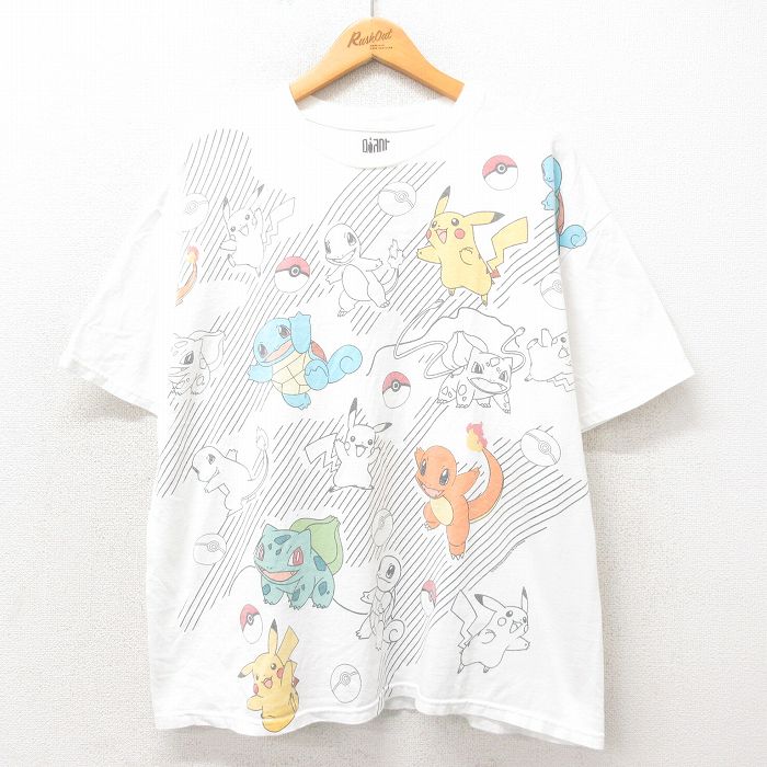 XL★古着 半袖 ビンテージ Tシャツ メンズ 00年代 00s アニメ ニンテンドー ポケットモンスター ポケモン ピカチュー コットン クルーネック 白 ホワイト 25may13 中古