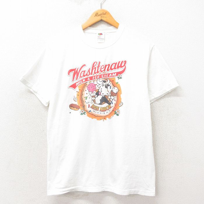 M★古着 フルーツオブザルーム 半袖 ビンテージ Tシャツ メンズ 00年代 00s 牛 コットン クルーネック 白 ホワイト 25may13 中古