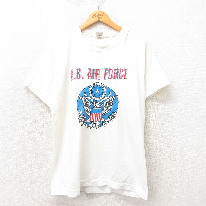 L★古着 フルーツオブザルーム 半袖 ビンテージ Tシャツ メンズ 90年代 90s ミリタリー USエアフォース コットン クルーネック USA製 白 ホワイト 25may13 中古