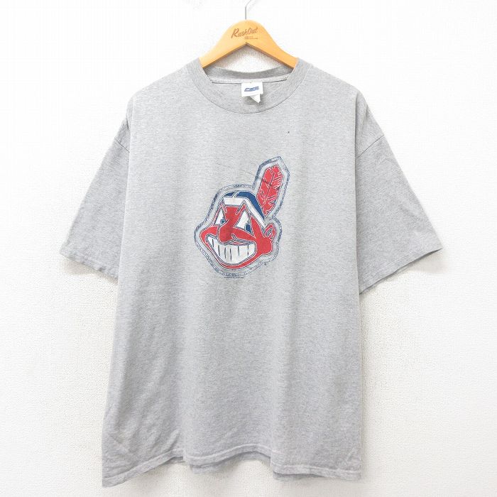 XL★古着 半袖 ビンテージ Tシャツ メンズ 00年代 00s MLB クリーブランドインディアンス 大きいサイズ クルーネック グレー 霜降り メジャーリーグ ベースボール 野球 25may14 中古