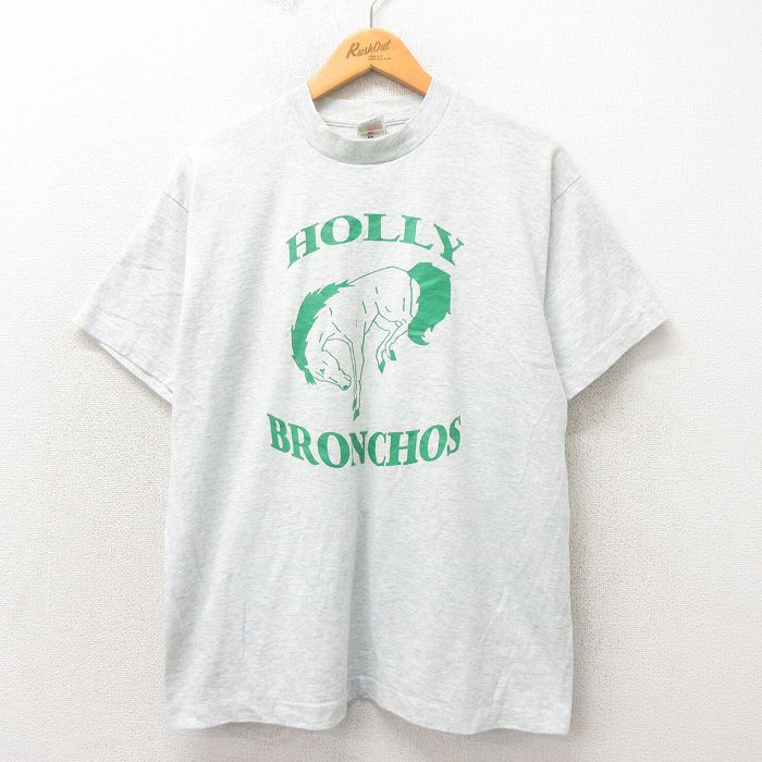 L★古着 フルーツオブザルーム 半袖 ビンテージ Tシャツ メンズ 90年代 90s 馬 クルーネック USA製 グレー 霜降り 25may14 中古