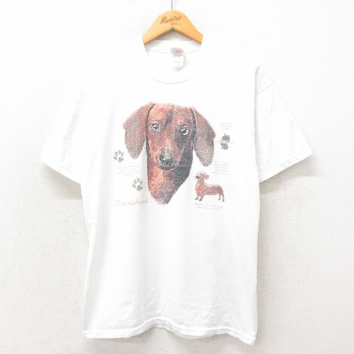 【50%OFF】L★古着 フルーツオブザルーム 半袖 ビンテージ Tシャツ メンズ 00年代 00s ダックスフント クルーネック 白 ホワイト 【spe】 25may14 中古