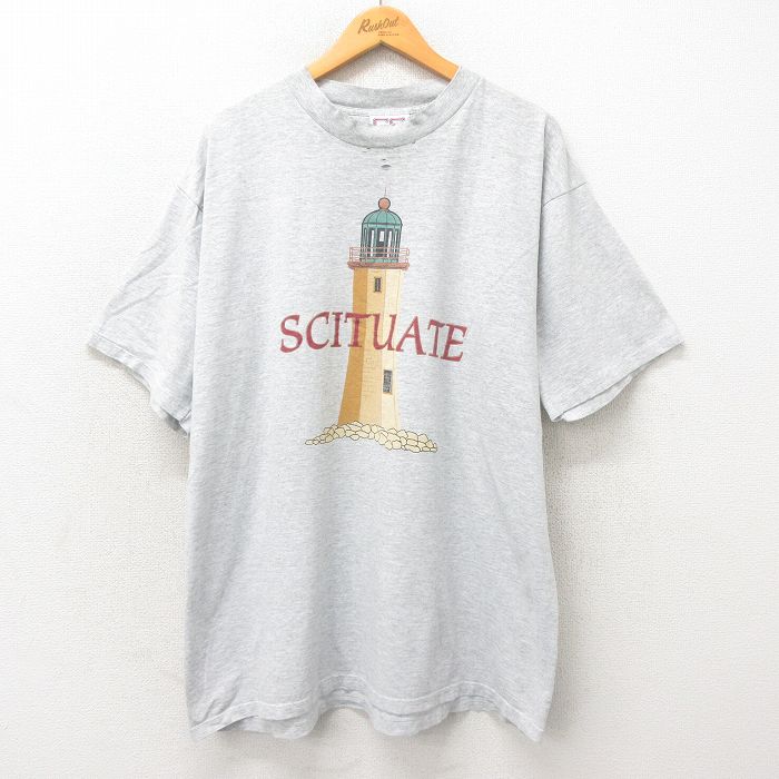 XL★古着 半袖 ビンテージ Tシャツ メンズ 90年代 90s 灯台 大きいサイズ コットン USA製 グレー 霜降り 25may14 中古