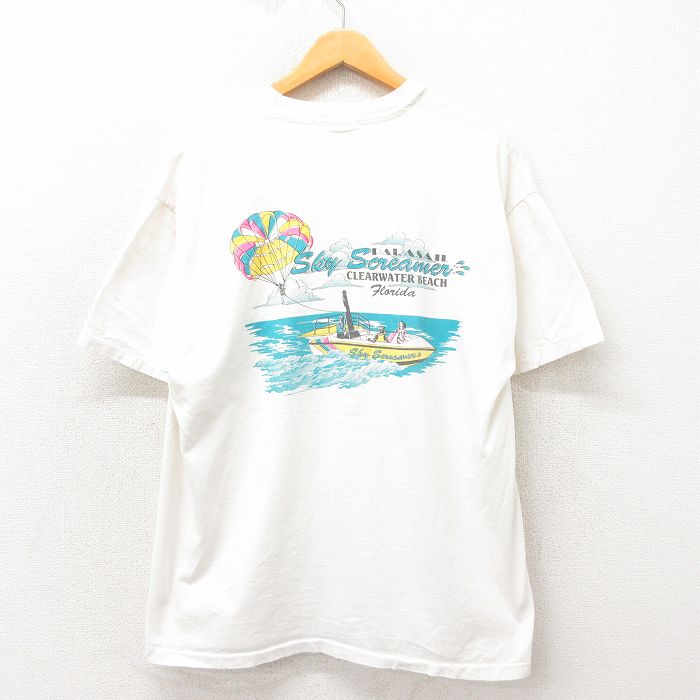 XL★古着 ヘインズ Hanes 半袖 ビンテージ Tシャツ メンズ 90年代 90s パラセール コットン クルーネック 白 ホワイト 25may14 中古