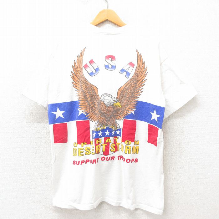 XL★古着 半袖 ビンテージ Tシャツ メンズ 90年代 90s 湾岸戦争 コットン クルーネック USA製 白 ホワイト 【spe】 25may14 中古