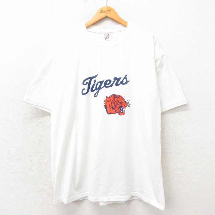 XL★古着 ジャージーズ 半袖 ビンテージ Tシャツ メンズ 90年代 90s タイガース 大きいサイズ クルーネック USA製 白 ホワイト 25may14 中古