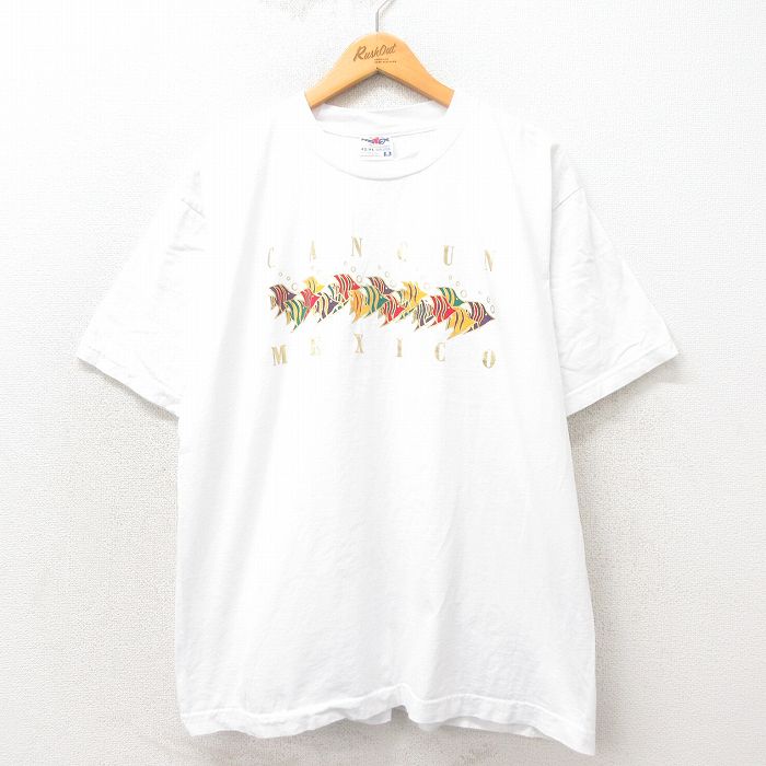 XL★古着 半袖 ビンテージ Tシャツ メンズ 00年代 00s カンクン コットン クルーネック 白 ホワイト 25may14 中古