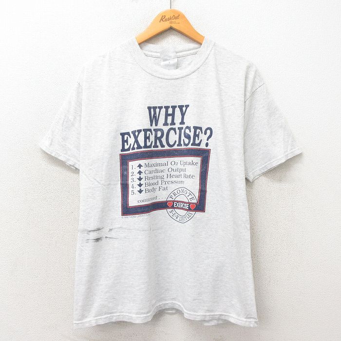 【50%OFF】L★古着 半袖 ビンテージ Tシャツ メンズ 90年代 90s WHY クルーネック グレー 霜降り 25may14 中古