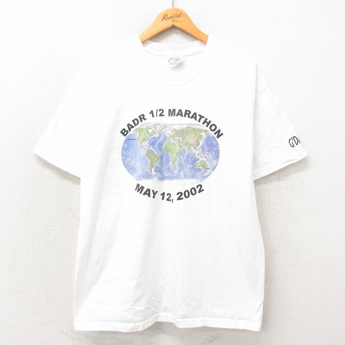 L★古着 ヘインズ Hanes 半袖 ビンテージ Tシャツ メンズ 00年代 00s 地球 コットン クルーネック 白 ホワイト 25may14 中古