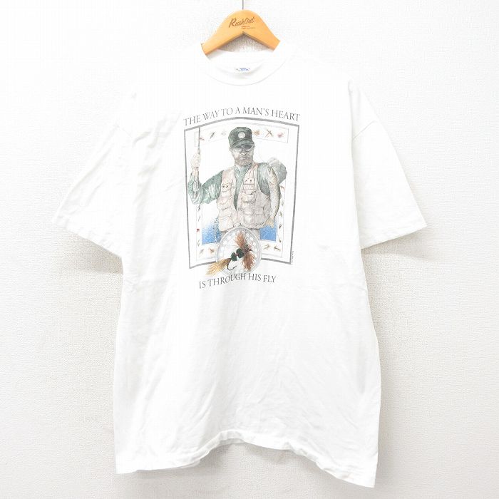 XL★古着 ヘインズ Hanes 半袖 ビンテージ Tシャツ メンズ 90年代 90s 釣り Peggy Murray コットン クルーネック USA製 白 ホワイト 【spe】 25may14 中古