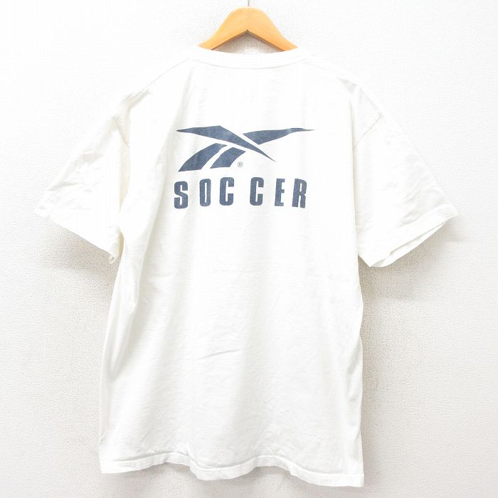 XL★古着 リーボック REEBOK 半袖 ビンテージ Tシャツ メンズ 90年代 90s ビッグロゴ 大きいサイズ コットン クルーネック USA製 白 ホワイト 【spe】 25may14 中古