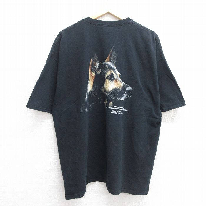 XL★古着 半袖 ビンテージ Tシャツ メンズ 00年代 00s 犬 大きいサイズ コットン クルーネック 黒 ブラック 25may14 中古