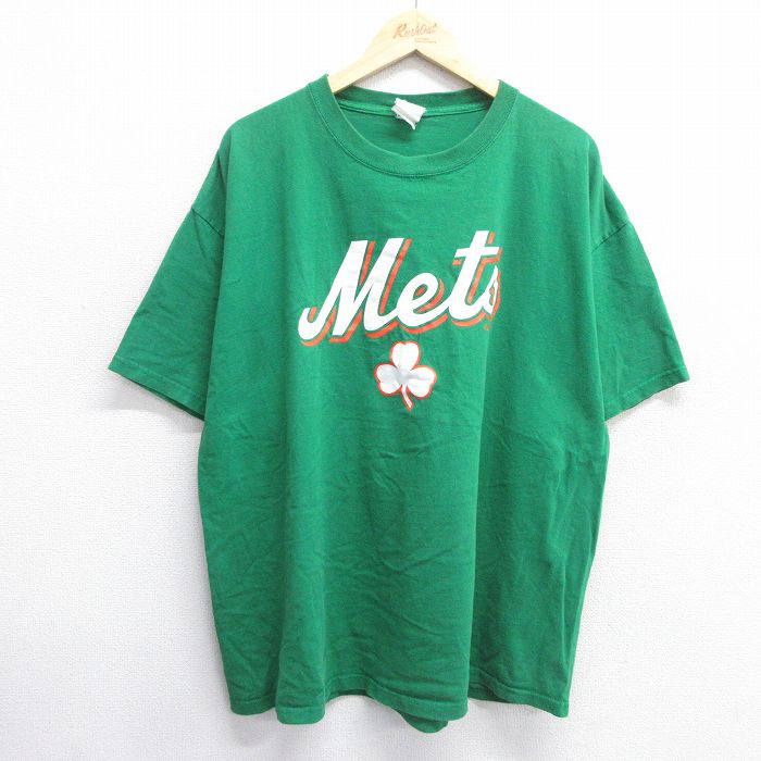 XL★古着 半袖 ビンテージ Tシャツ メンズ 00年代 00s MLB ニューヨークメッツ 大きいサイズ クルーネック 緑 グリーン メジャーリーグ ベースボール 野球 25may14 中古