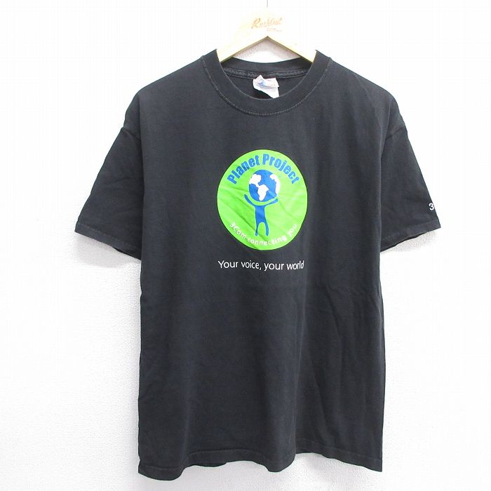 【50%OFF】L★古着 ヘインズ Hanes 半袖 ビンテージ Tシャツ メンズ 00年代 00s Planet Project 3com コットン クルーネック 黒 ブラック 25may14 中古
