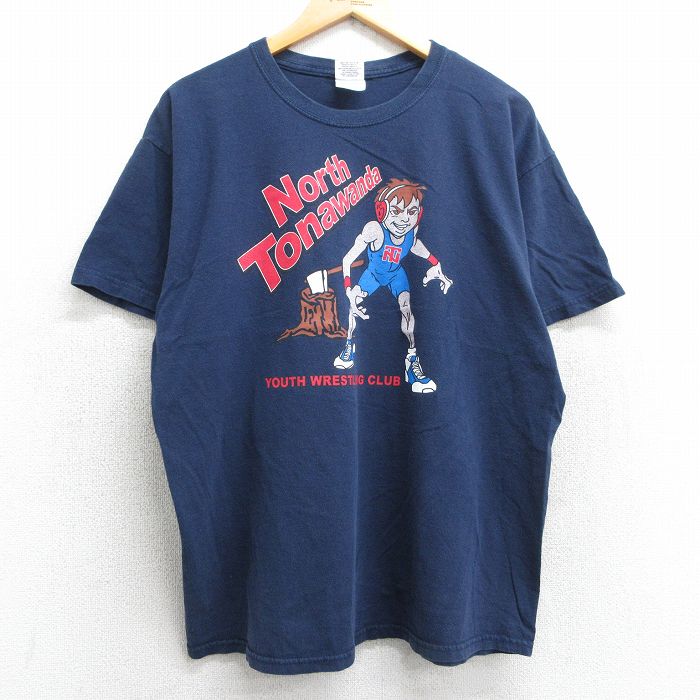 L★古着 半袖 ビンテージ Tシャツ メンズ 00年代 00s レスリング ノーストナワンダ コットン クルーネック 紺 ネイビー 25may14 中古