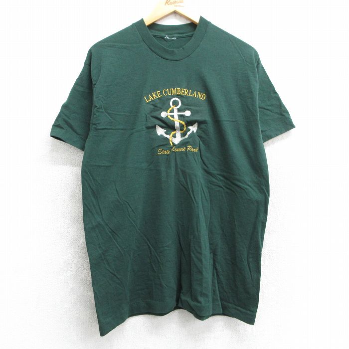 90s 半袖Tシャツ イカリ刺繍 グリーン L | 古着