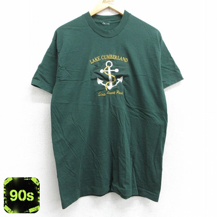 【50%OFF】90s 半袖Tシャツ イカリ刺繍 グリーン L | 古着