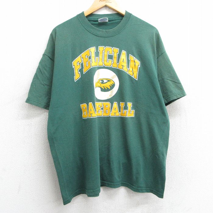 XL★古着 ヘインズ Hanes 半袖 ビンテージ Tシャツ メンズ 00年代 00s フェリシアン ベースボール 大きいサイズ クルーネック 緑 グリーン 25may14 中古