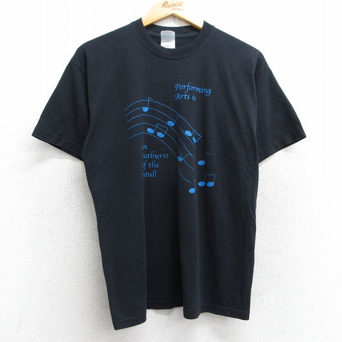 M★古着 半袖 ビンテージ Tシャツ メンズ 00年代 00s 音符 クルーネック 黒 ブラック 25may14 中古