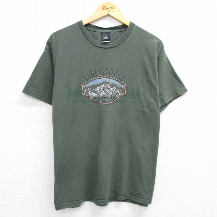 XL★古着 半袖 ビンテージ Tシャツ メンズ 00年代 00s レイクジョージ コットン クルーネック 濃緑 グリーン 25may15 中古