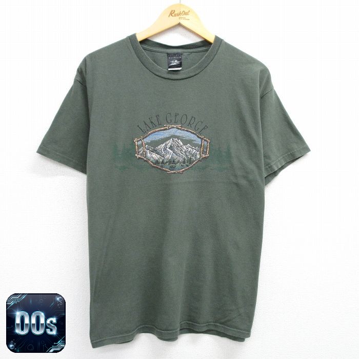 【50%OFF】00s 半袖Tシャツ レイクジョージ グリーン XL | 古着