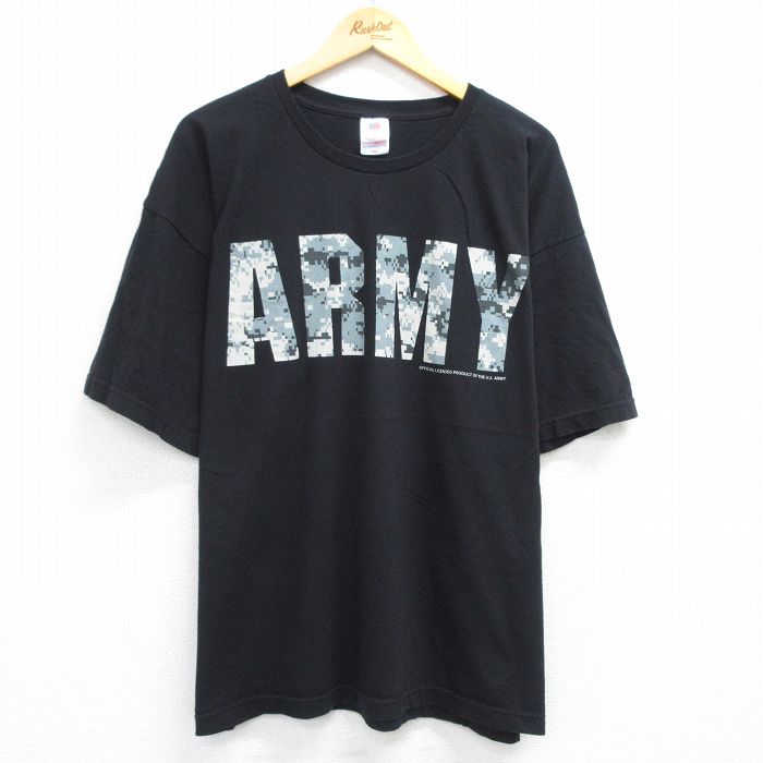XL★古着 半袖 ビンテージ Tシャツ メンズ 00年代 00s ミリタリー アーミー 大きいサイズ コットン クルーネック USA製 黒 ブラック 25may15 中古