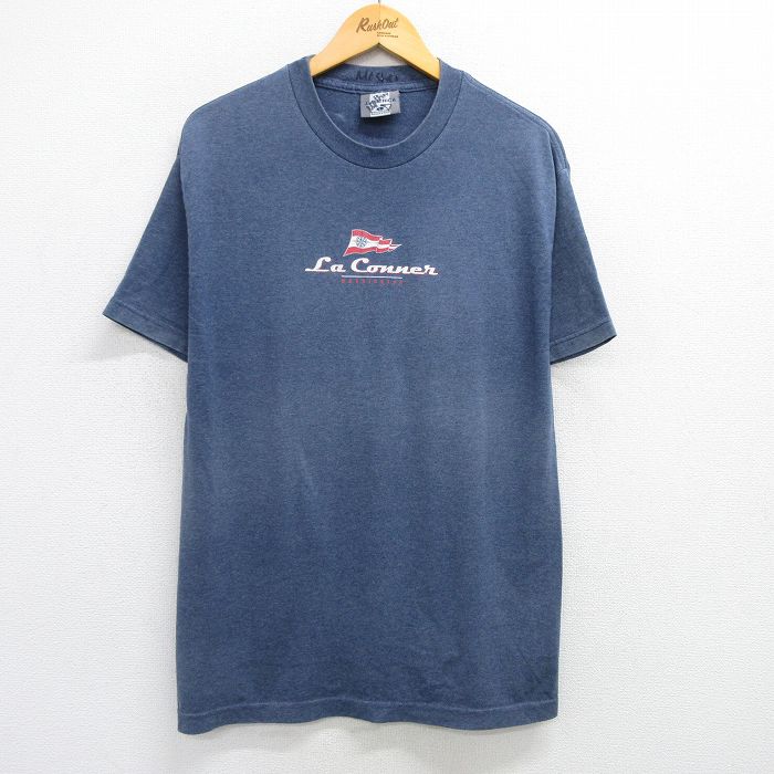 L★古着 半袖 ビンテージ Tシャツ メンズ 00年代 00s ラコナー ワシントン コットン クルーネック 紺 ネイビー 霜降り 25may15 中古