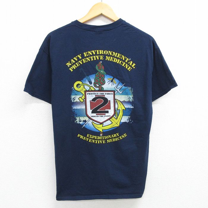 L★古着 半袖 ビンテージ Tシャツ メンズ 00年代 00s PROTECT THE FORCE コットン クルーネック 紺 ネイビー 25may15 中古