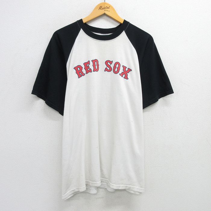 XL★古着 ジャージーズ 半袖 ビンテージ Tシャツ メンズ 00年代 00s MLB ボストンレッドソックス レースゲーム ラグラン 大きいサイズ クルーネック 白他 ホワイト メジャーリーグ ベースボール 野球 25may15 中古