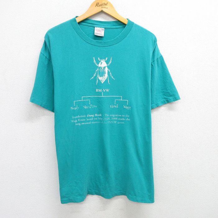 XL★古着 オニータ ONEITA 半袖 ビンテージ Tシャツ メンズ 90年代 90s 虫 大きいサイズ コットン クルーネック 青緑 【spe】 25may15 中古