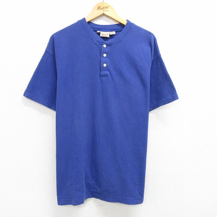 XL★古着 ウールリッチ WOOLRICH 半袖 ビンテージ Tシャツ メンズ 00年代 00s 無地 鹿の子 大きいサイズ コットン ヘンリーネック 青 ブルー 25may15 中古