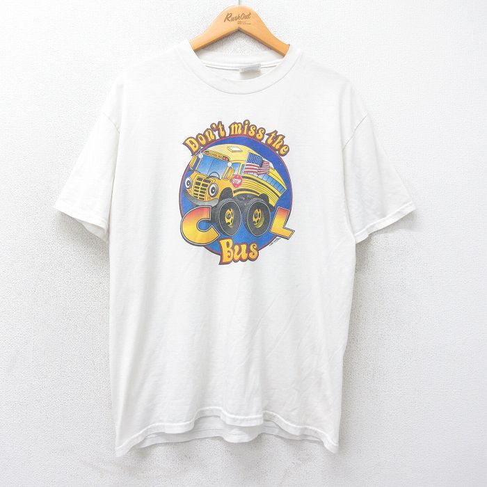 XL★古着 ヘインズ Hanes 半袖 ビンテージ Tシャツ メンズ スクールバス クルーネック 白 ホワイト 25may16 中古
