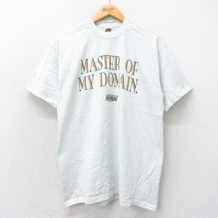 L★古着 フルーツオブザルーム 半袖 ビンテージ Tシャツ メンズ 90年代 90s MASTER OF MY DOMAIN クルーネック 薄グレー 霜降り 25may16 中古