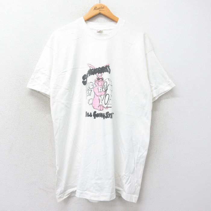 XL★古着 フルーツオブザルーム 半袖 ビンテージ Tシャツ メンズ 90年代 90s ウサギ ロング丈 コットン クルーネック USA製 白 ホワイト 【spe】 25may16 中古