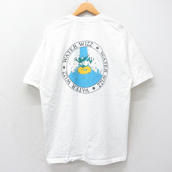 【50%OFF】XL★古着 半袖 ビンテージ Tシャツ メンズ 00年代 00s WATER WIZZ カエル 大きいサイズ コットン クルーネック 白 ホワイト 25may16 中古