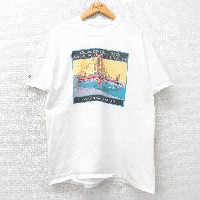 L★古着 半袖 ビンテージ Tシャツ メンズ 00年代 00s BADR マラソン 橋 クルーネック 白 ホワイト 25may16 中古