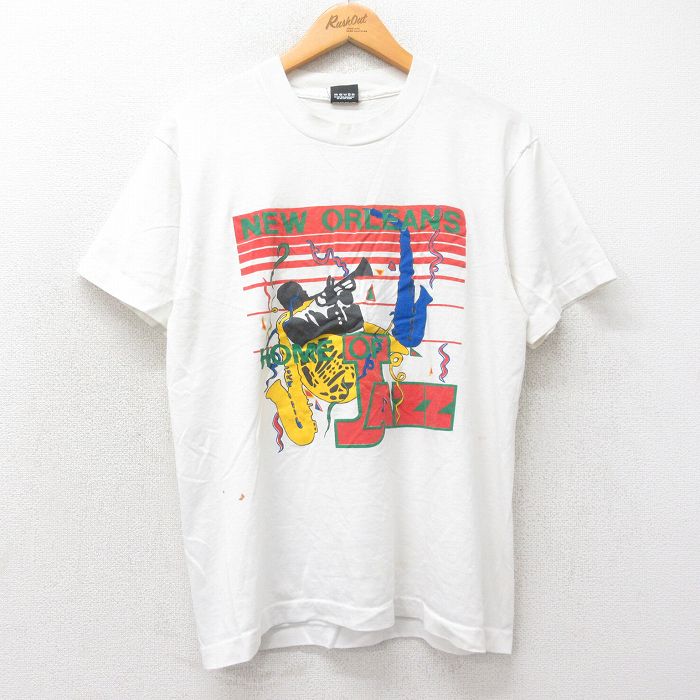 M★古着 スクリーンスターズ 半袖 ビンテージ Tシャツ メンズ 80年代 80s ニューオーリンズ ジャズ クルーネック USA製 白 ホワイト 25may16 中古