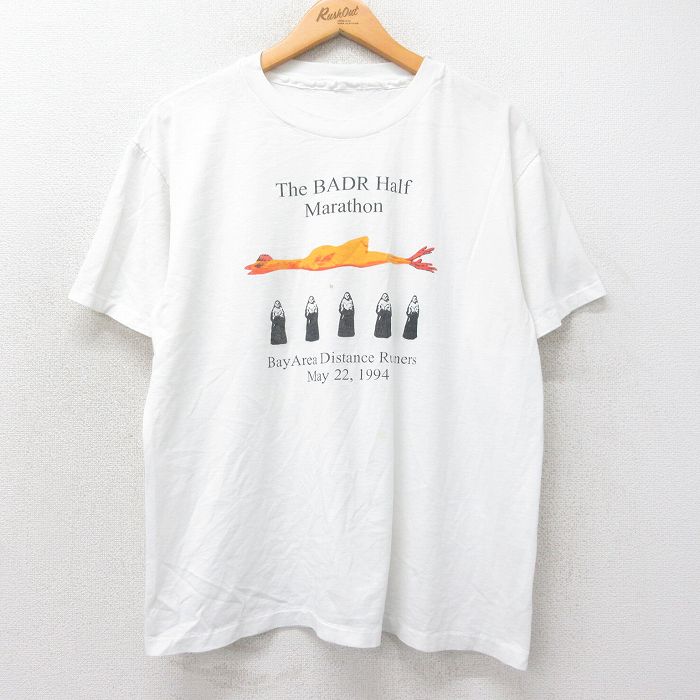XL★古着 半袖 ビンテージ Tシャツ メンズ 90年代 90s BADR マラソン クルーネック 白 ホワイト 25may16 中古