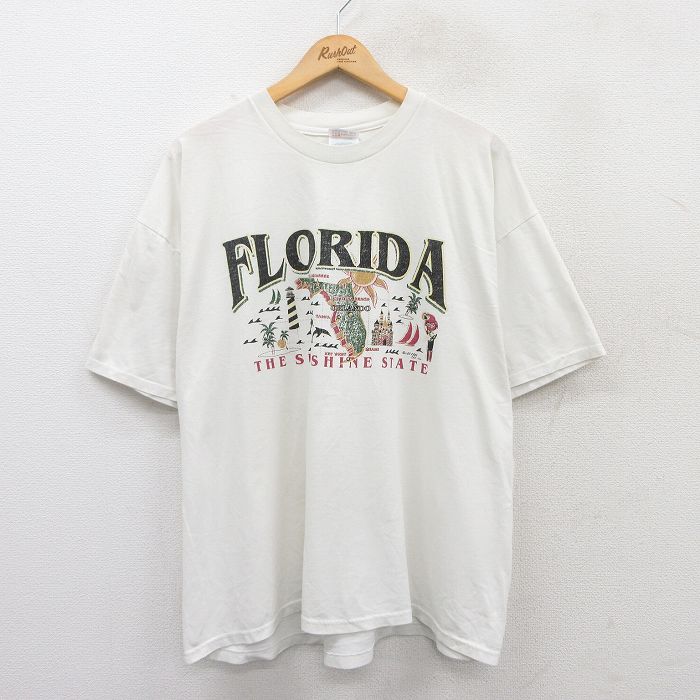 XL★古着 ヘインズ Hanes 半袖 ビンテージ Tシャツ メンズ 00年代 00s フロリダ 地図 大きいサイズ クルーネック 白 ホワイト 25may16 中古
