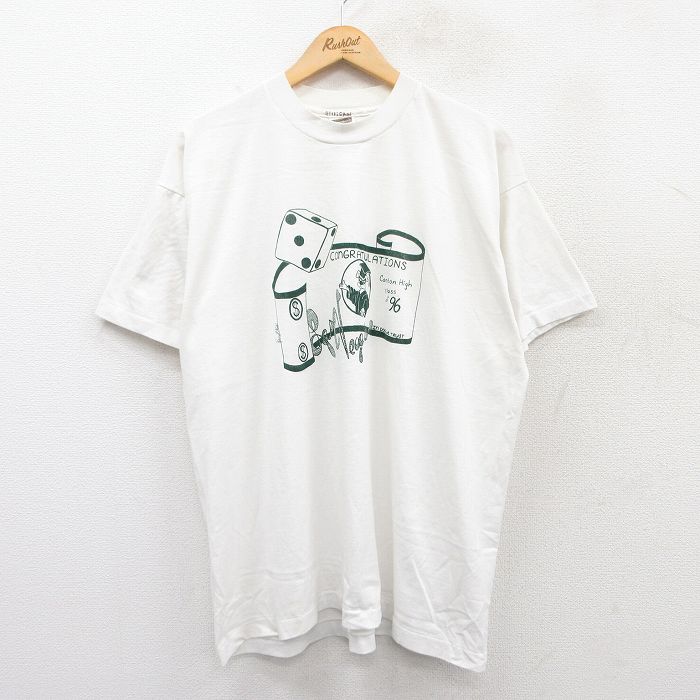 XL★古着 フルーツオブザルーム 半袖 ビンテージ Tシャツ メンズ 90年代 90s サイコロ 犬 クルーネック 白 ホワイト 25may16 中古