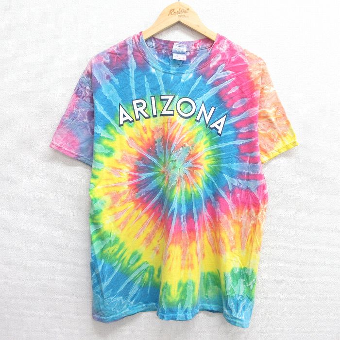 【50%OFF】L★古着 半袖 ビンテージ Tシャツ メンズ 00年代 00s アリゾナ コットン クルーネック 黄他 イエロー タイダイ 25may16 中古
