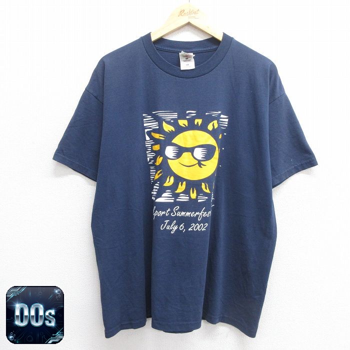 【50%OFF】フルーツオブザルーム 00s 半袖Tシャツ 太陽企業広告 ネイビー XL | 古着