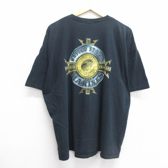 XL★古着 半袖 ビンテージ Tシャツ メンズ 00年代 00s ミリタリー マリンコープス 大きいサイズ コットン クルーネック 黒 ブラック 25may16 中古
