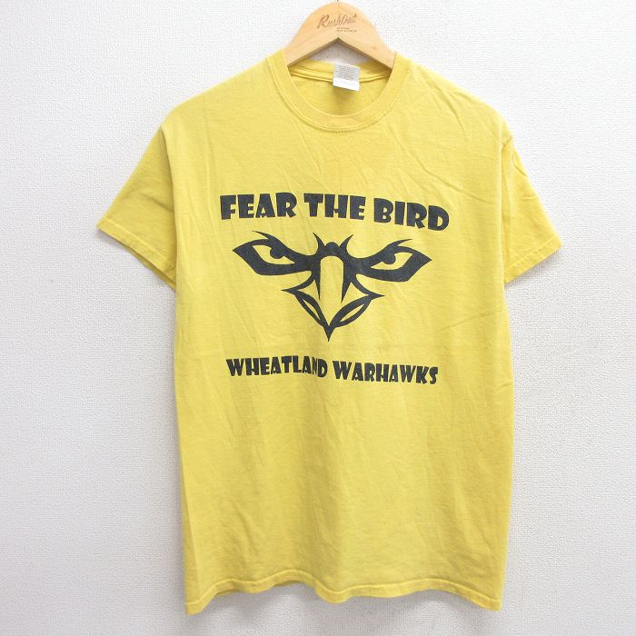 【50%OFF】M★古着 半袖 ビンテージ Tシャツ メンズ 00年代 00s 鳥 コットン クルーネック 黄 イエロー 25may16 中古