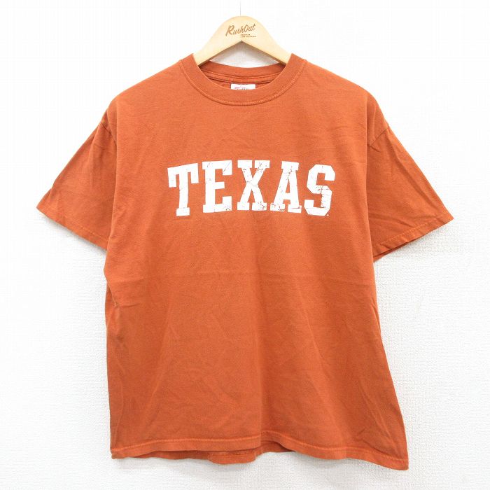 L★古着 半袖 ビンテージ Tシャツ メンズ 00年代 00s テキサス コットン クルーネック オレンジ系 25may17 中古