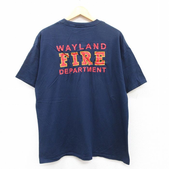 【50%OFF】XL★古着 ヘインズ Hanes 半袖 ビンテージ Tシャツ メンズ 00年代 00s 消防署 FIRE クルーネック 紺 ネイビー 25may17 中古