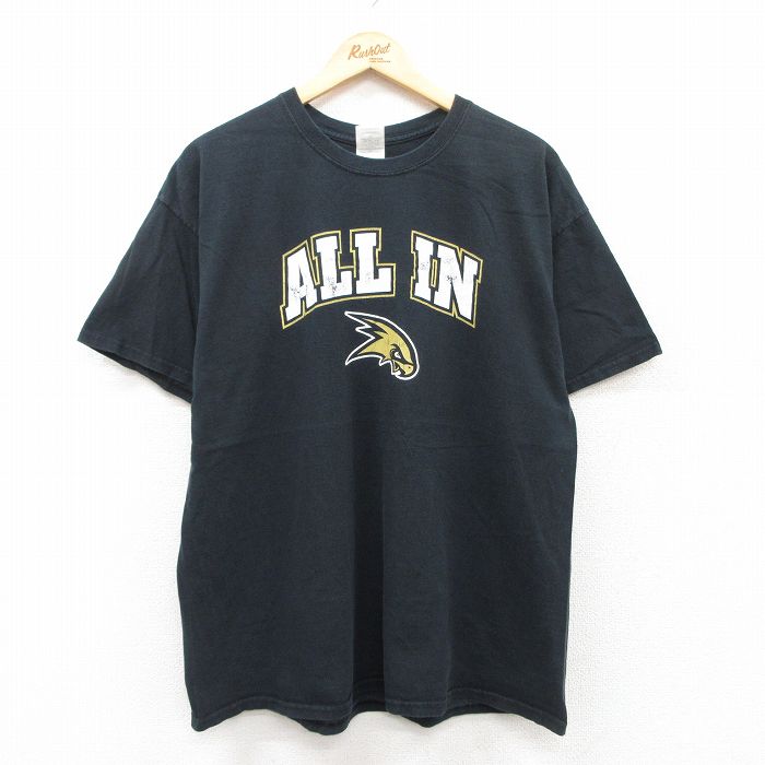 XL★古着 半袖 ビンテージ Tシャツ メンズ 00年代 00s ALL IN コットン クルーネック 黒 ブラック 25may17 中古
