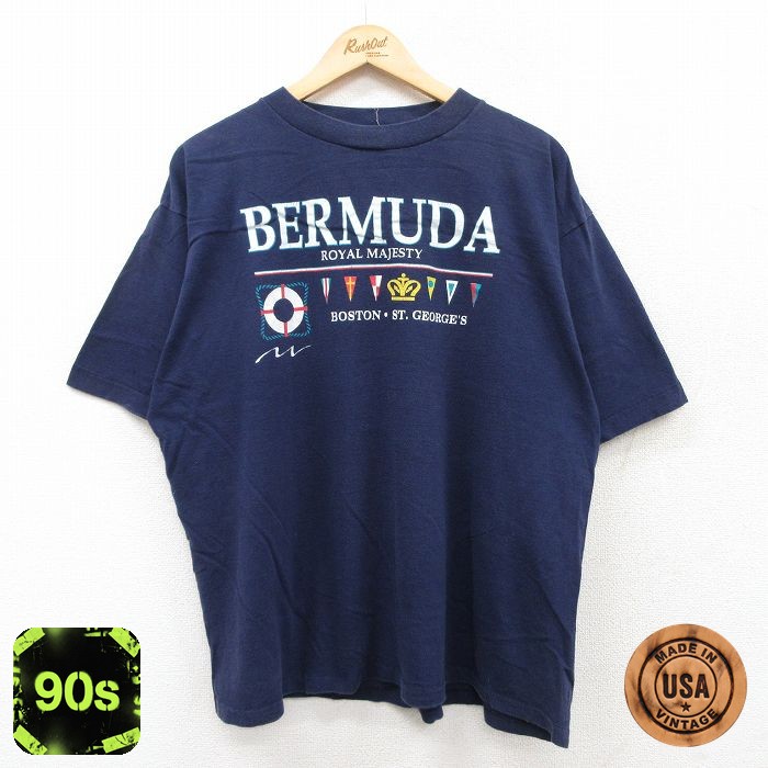 【50%OFF】90s 半袖Tシャツ バミューダ ネイビー XL | 古着